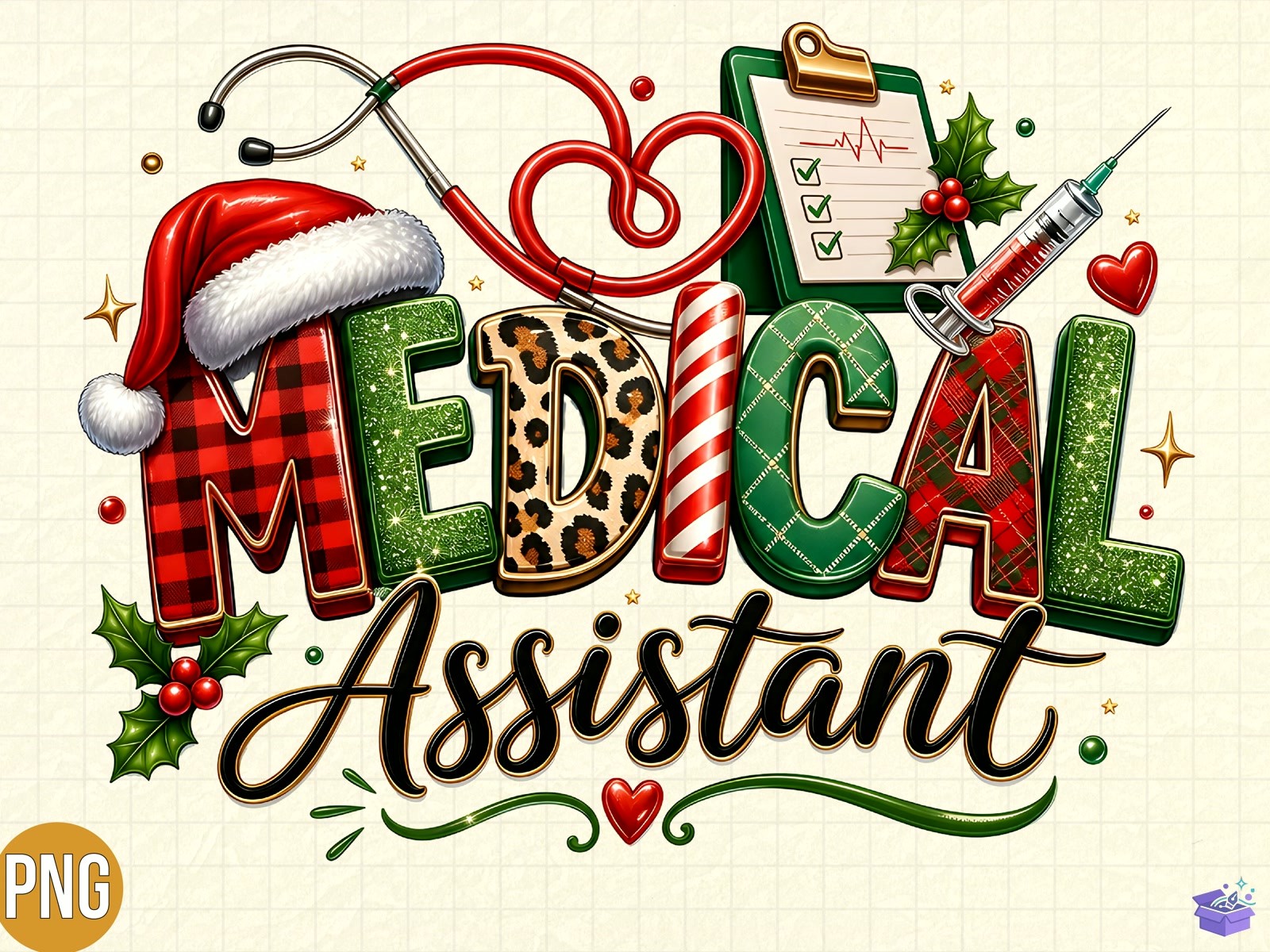 Medical Assistant Yılbaşı Nurse PNG - DTF & Süblimasyon Baskı Tasarımı (SVG, DXF, EPS, PNG) - detaylı önizleme 2