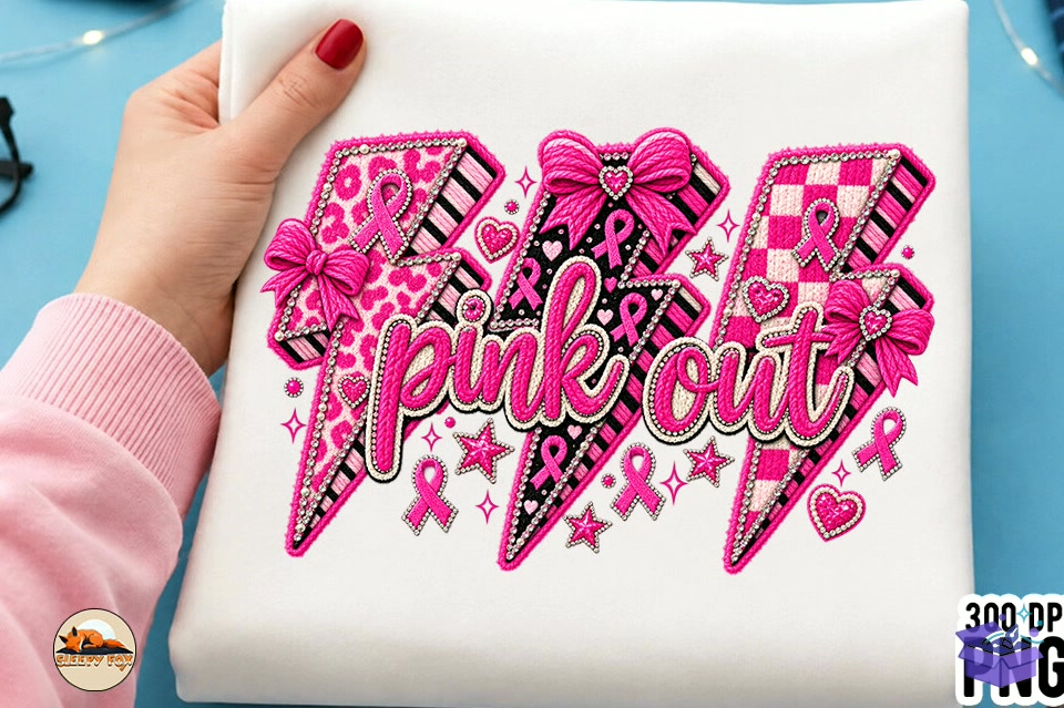 Faux Yarn Breast Cancer Shirt Pink Out - DTF & Süblimasyon Baskı Tasarımı (SVG, DXF, EPS, PNG) - detaylı önizleme 2