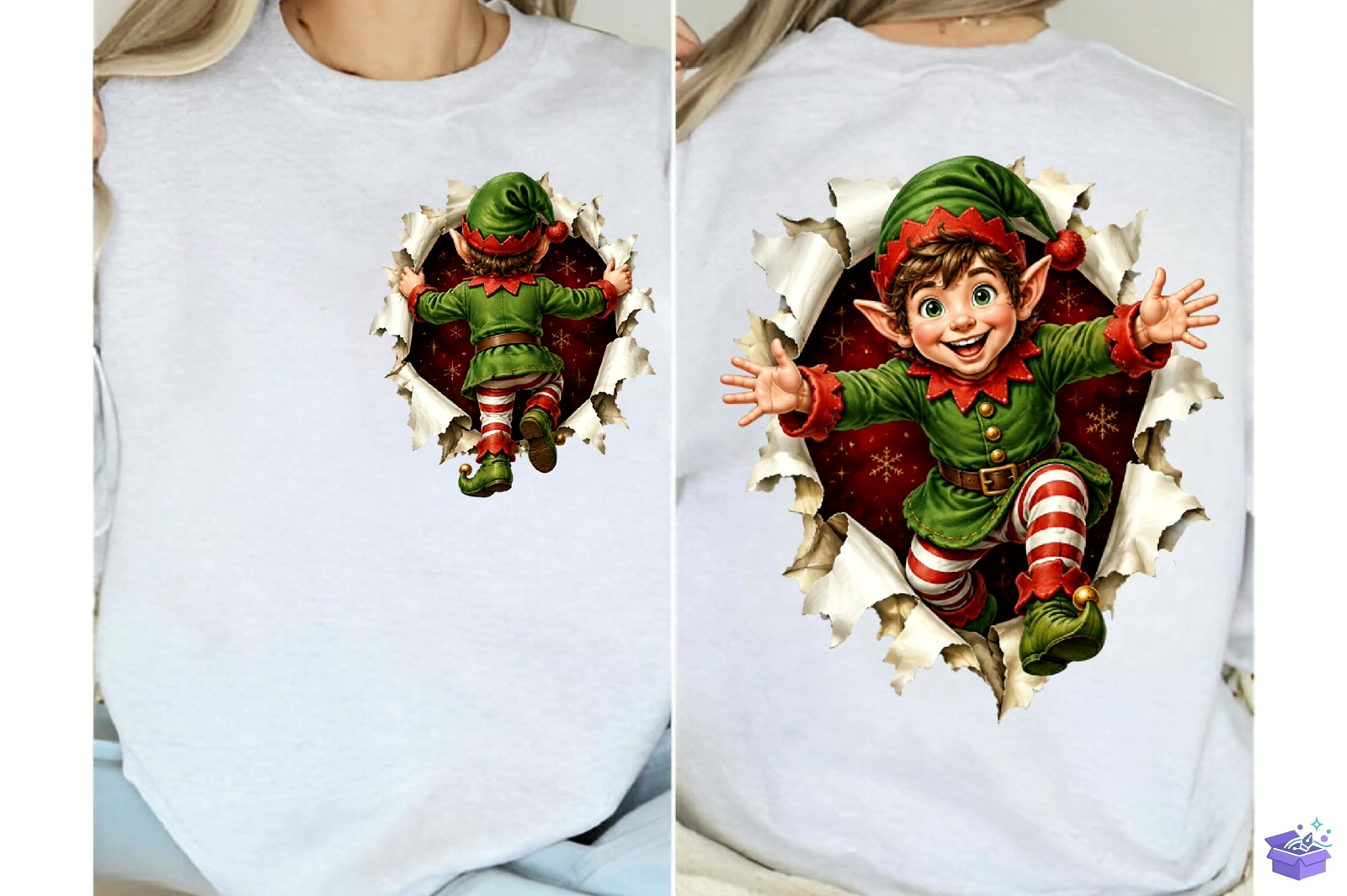Elf Front Back Yılbaşı PNG - DTF & Süblimasyon Baskı Tasarımı (SVG, DXF, EPS, PNG) - detaylı önizleme 3