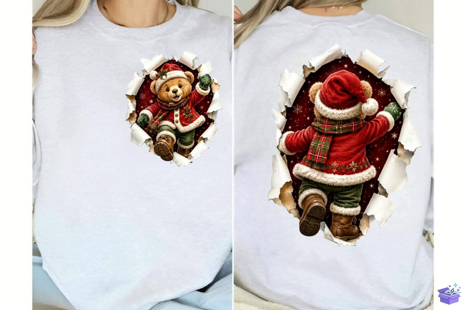 Bear Front Back Yılbaşı PNG - DTF & Süblimasyon Baskı Tasarımı (SVG, DXF, EPS, PNG) - detaylı önizleme 3