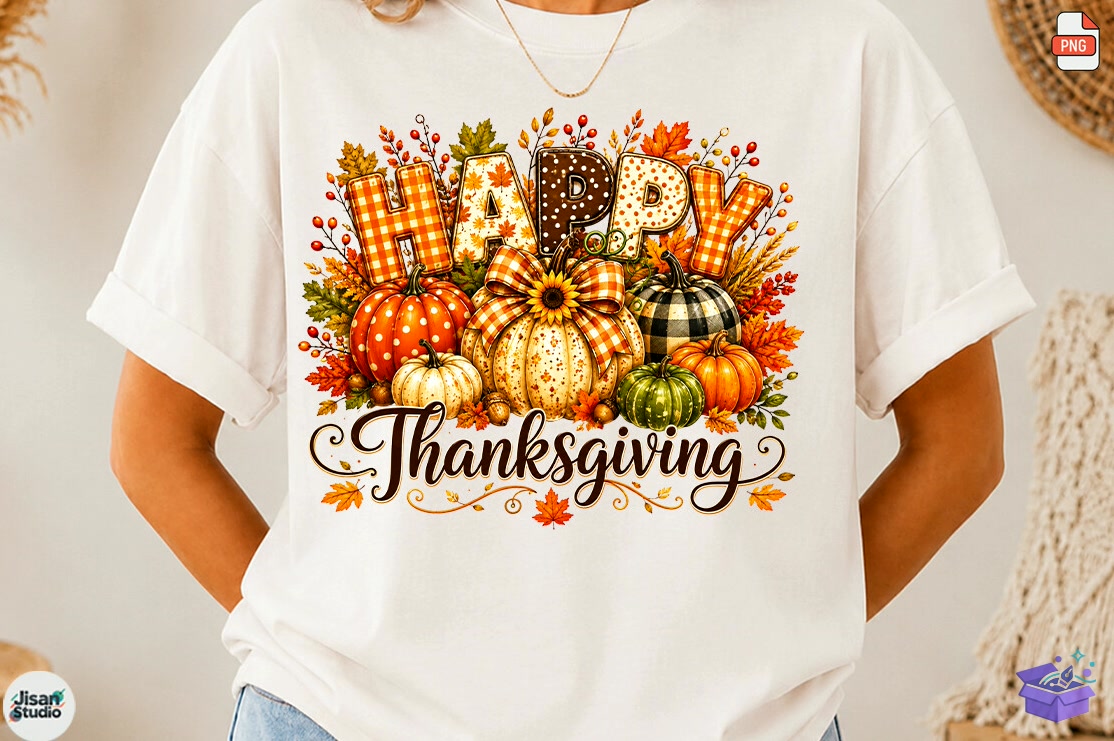 Thanksgiving PNG Give Thanks Faux Yarn - DTF & Süblimasyon Baskı Tasarımı (SVG, DXF, EPS, PNG) - detaylı önizleme 2