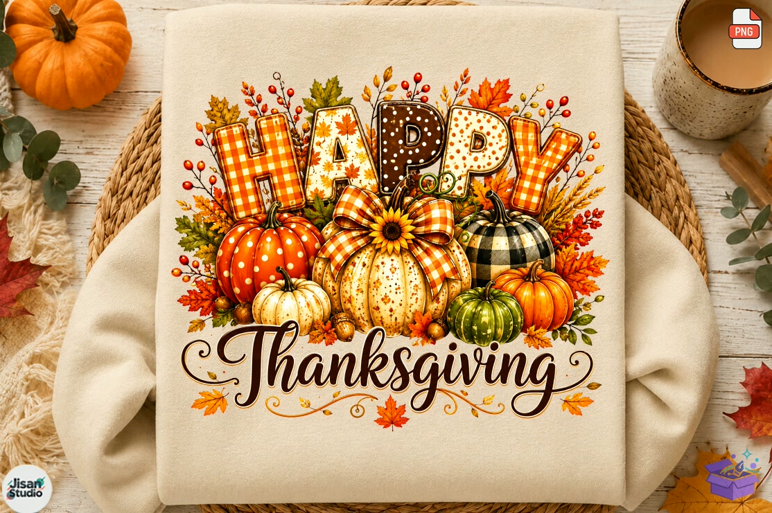 Thanksgiving PNG Give Thanks Faux Yarn - DTF & Süblimasyon Baskı Tasarımı (SVG, DXF, EPS, PNG) - detaylı önizleme 3