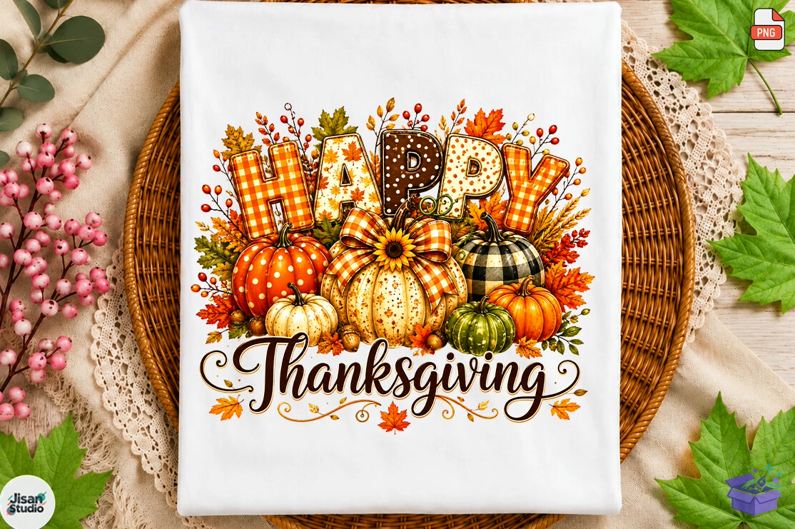Thanksgiving PNG Give Thanks Faux Yarn - DTF & Süblimasyon Baskı Tasarımı (SVG, DXF, EPS, PNG) - detaylı önizleme 4