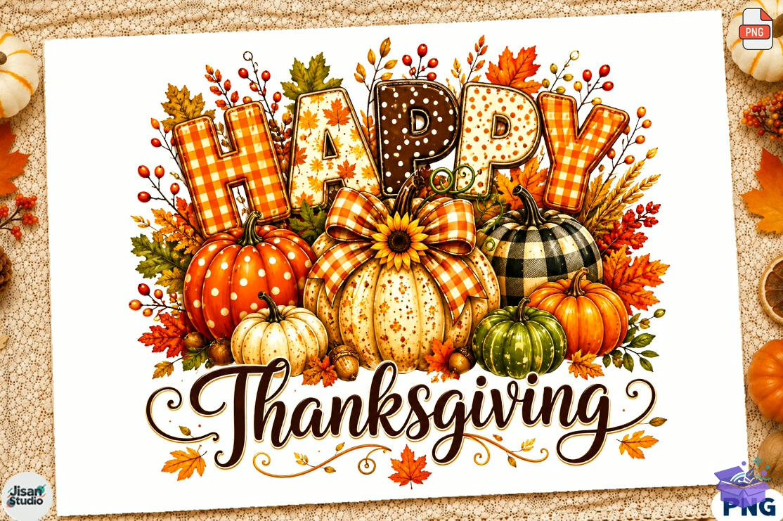 Thanksgiving PNG Give Thanks Faux Yarn - DTF & Süblimasyon Baskı Tasarımı (SVG, DXF, EPS, PNG) - detaylı önizleme 5