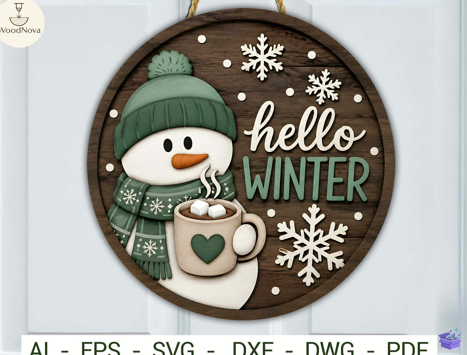 Winter Snowman Kapı Süsü SVG - El İşi ve Kesim Dosyası (SVG, DXF, EPS, PNG)