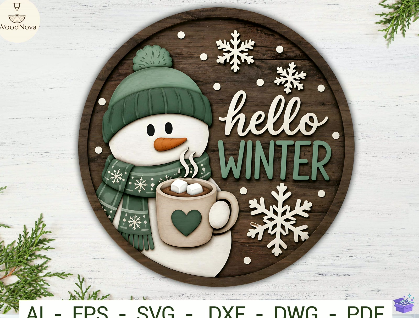 Winter Snowman Kapı Süsü SVG - El İşi ve Kesim Dosyası (SVG, DXF, EPS, PNG) - detaylı önizleme 2