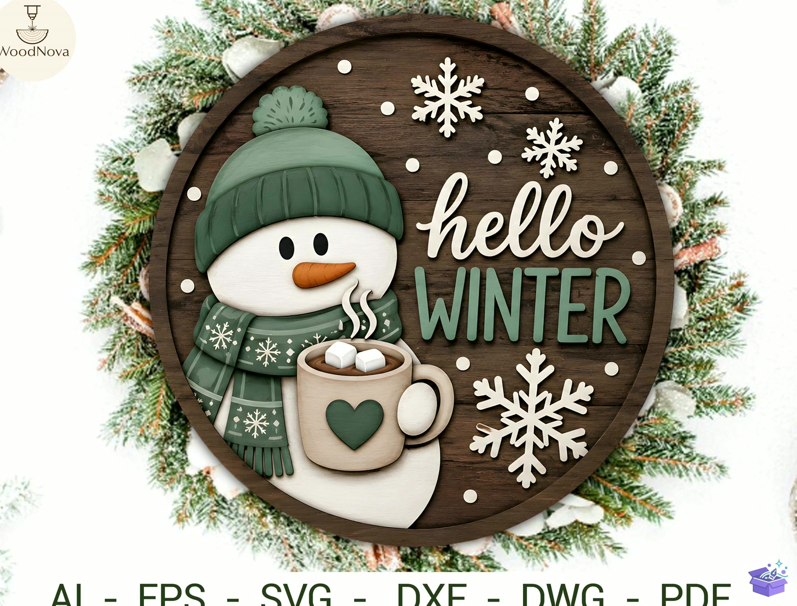 Winter Snowman Kapı Süsü SVG - El İşi ve Kesim Dosyası (SVG, DXF, EPS, PNG) - detaylı önizleme 3
