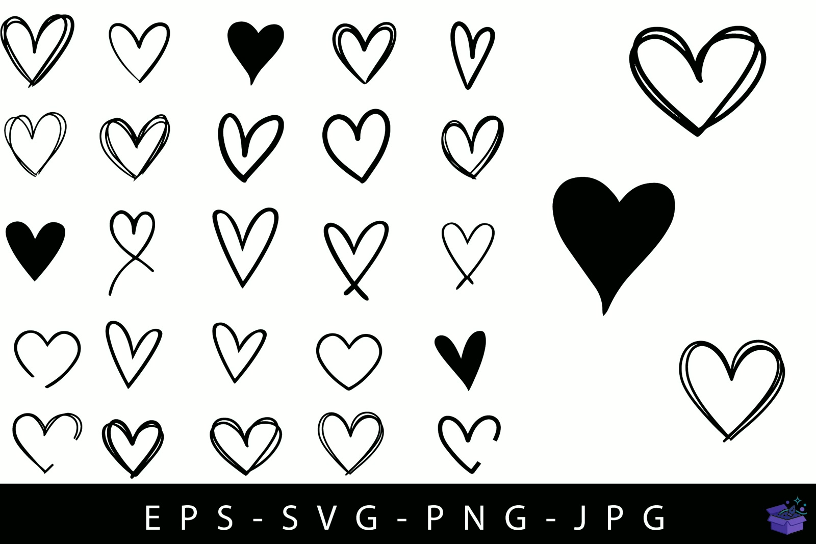 Kalp Temalı SVG Kalp Temalı Doodle Cliparts - El İşi ve Kesim Dosyası (SVG, DXF, EPS, PNG) - detaylı önizleme 6