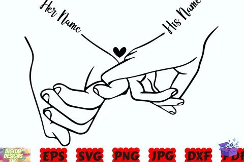 El Ele Tutuşan Çift Silueti - Lazer Kesim ve Çizim Dosyası (SVG, DXF, EPS, PDF, PNG) - Lazer Kesim Dosyaları İndir (DXF, SVG, EPS)