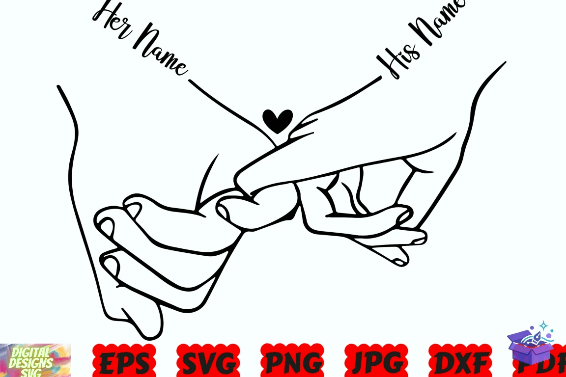 Holding Hands SVG Couple Hands SVG - Lazer Kesim ve Çizim Dosyası (SVG, DXF, EPS, PNG) - detaylı önizleme 3