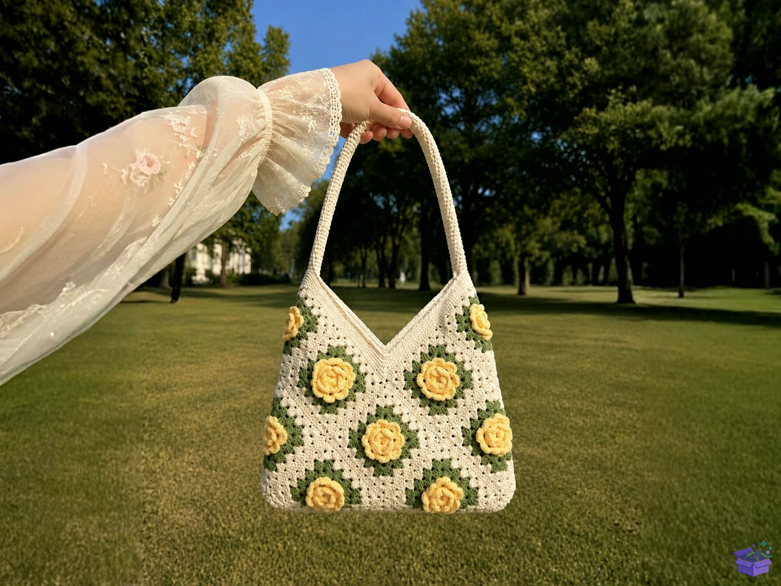 Yellow Rose Crochet Purse Desen - El İşi ve Kesim Dosyası (SVG, DXF, EPS, PNG) - detaylı önizleme 3