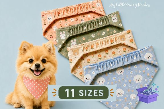 Köpek Bandana Sewing Desen 11 Sizes - El İşi ve Kesim Dosyası (SVG, DXF, EPS, PNG) - detaylı önizleme 2