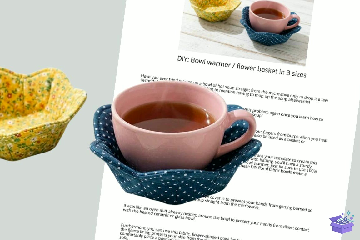 Fabric Çiçek Bowl Sewing Desen DIY - El İşi ve Kesim Dosyası (SVG, DXF, EPS, PNG) - detaylı önizleme 2