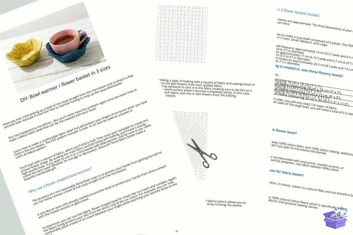 Fabric Çiçek Bowl Sewing Desen DIY - El İşi ve Kesim Dosyası (SVG, DXF, EPS, PNG) - detaylı önizleme 3