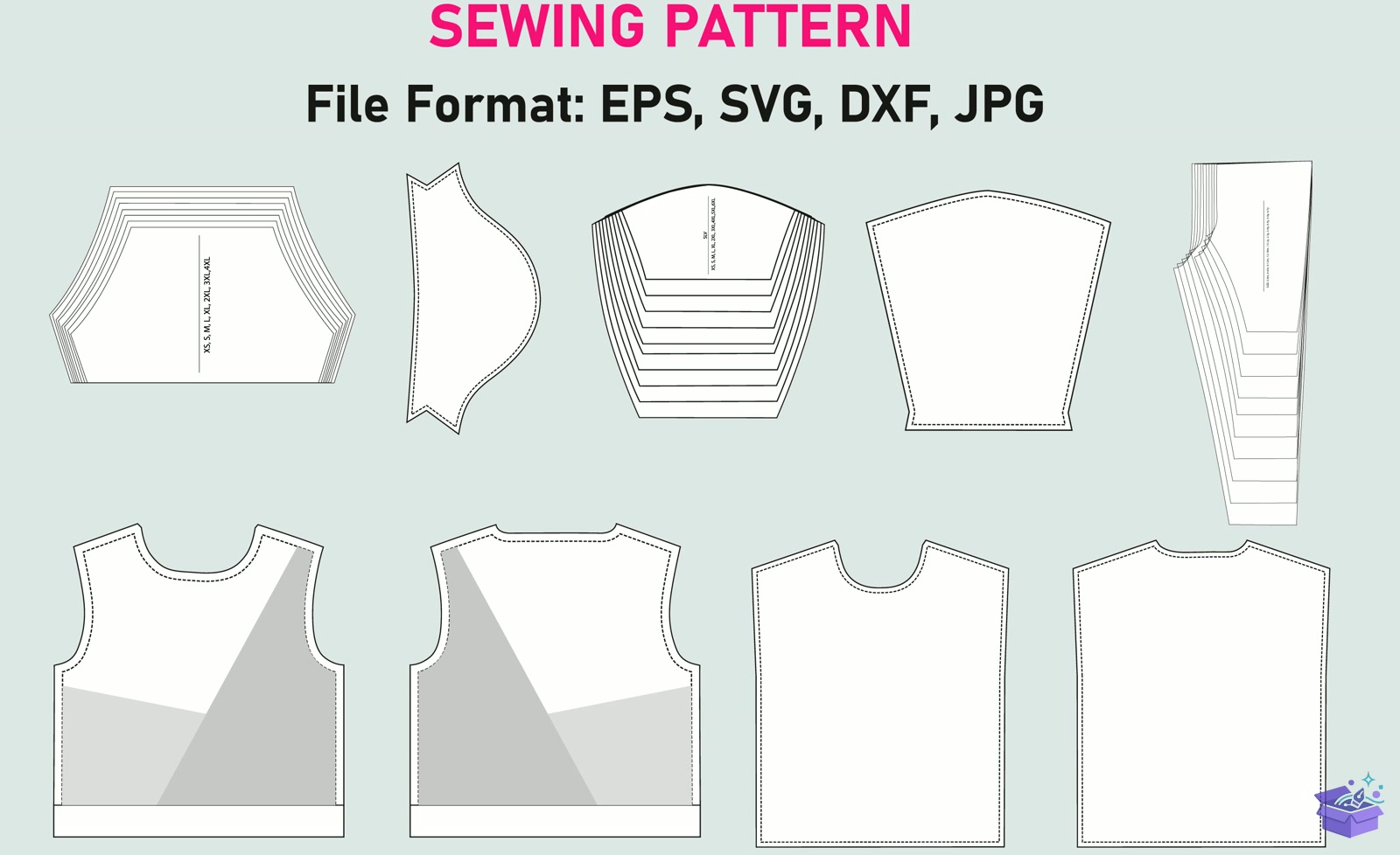 Garments Sewing CAD Desen - Profesyonel Sunum Mockup Şablonu (SVG, DXF, EPS, PNG) - detaylı önizleme 2