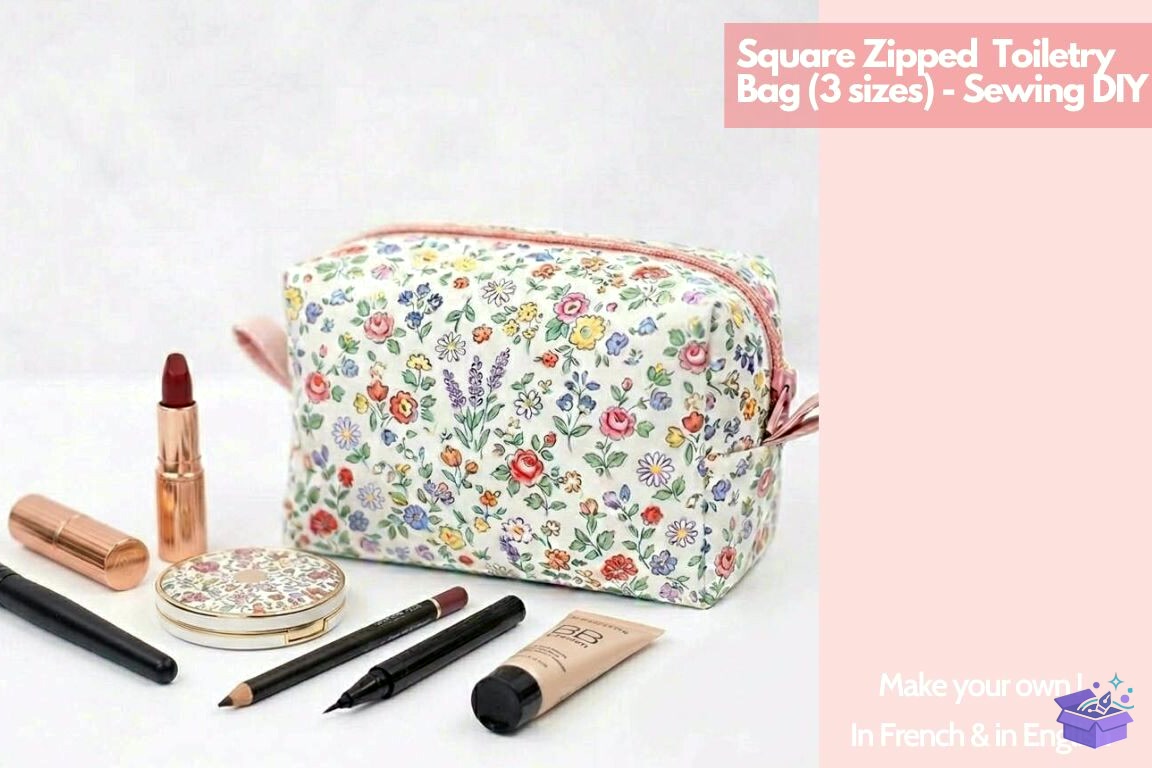 DIY Square Zipped Lined Toiletry Bag (3 - El İşi ve Kesim Dosyası (SVG, DXF, EPS, PNG) - detaylı önizleme 4