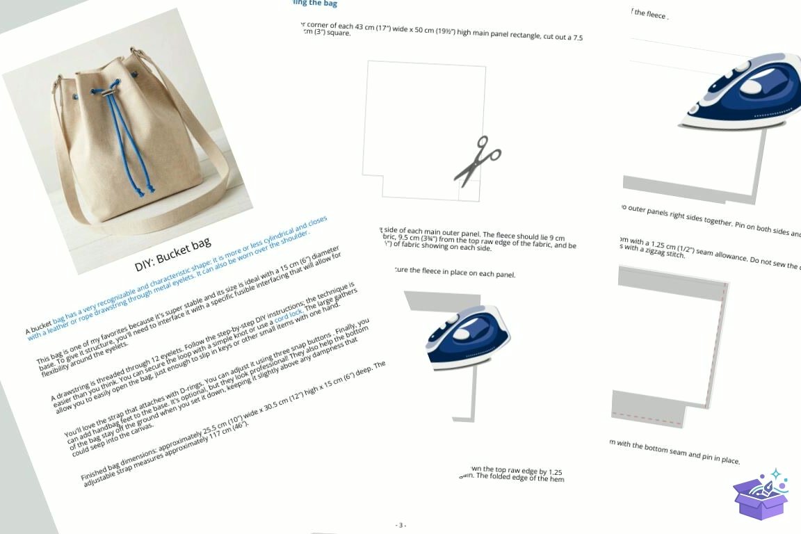 Bucket Bag Sewing Desen Diy - El İşi ve Kesim Dosyası (SVG, DXF, EPS, PNG) - detaylı önizleme 3