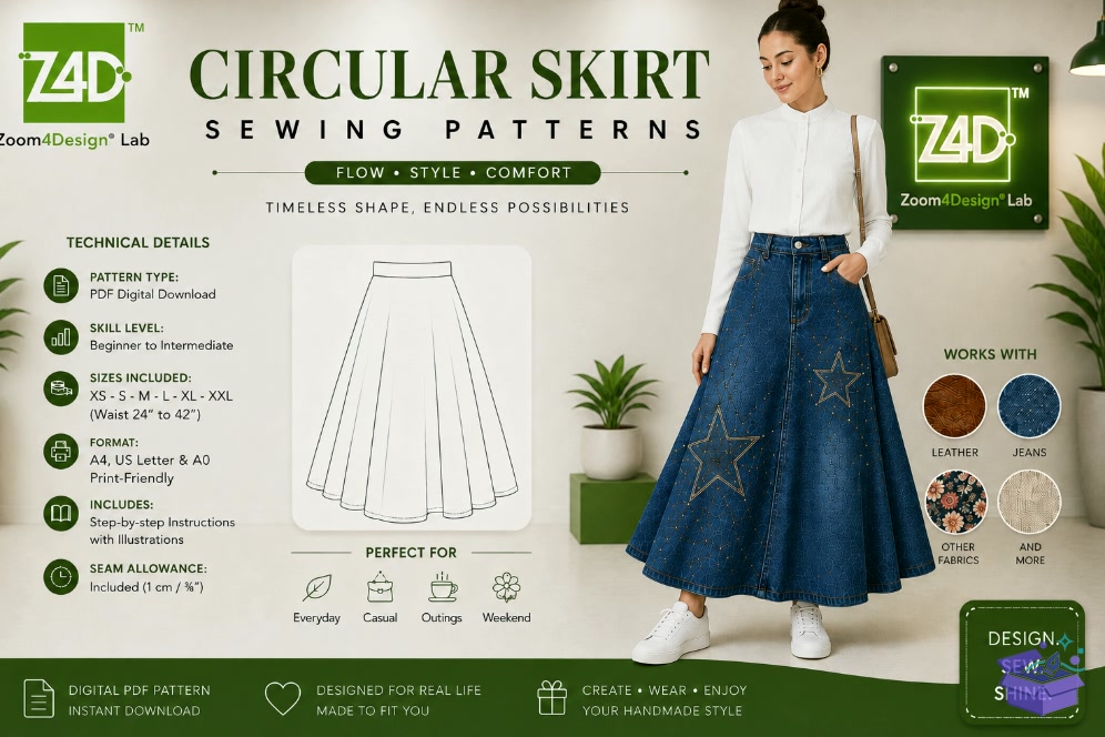 Circular Skirt Sewing Desen PDF - El İşi ve Kesim Dosyası (SVG, DXF, EPS, PNG) - El İşi & Zanaat İndir (DXF, SVG, EPS)