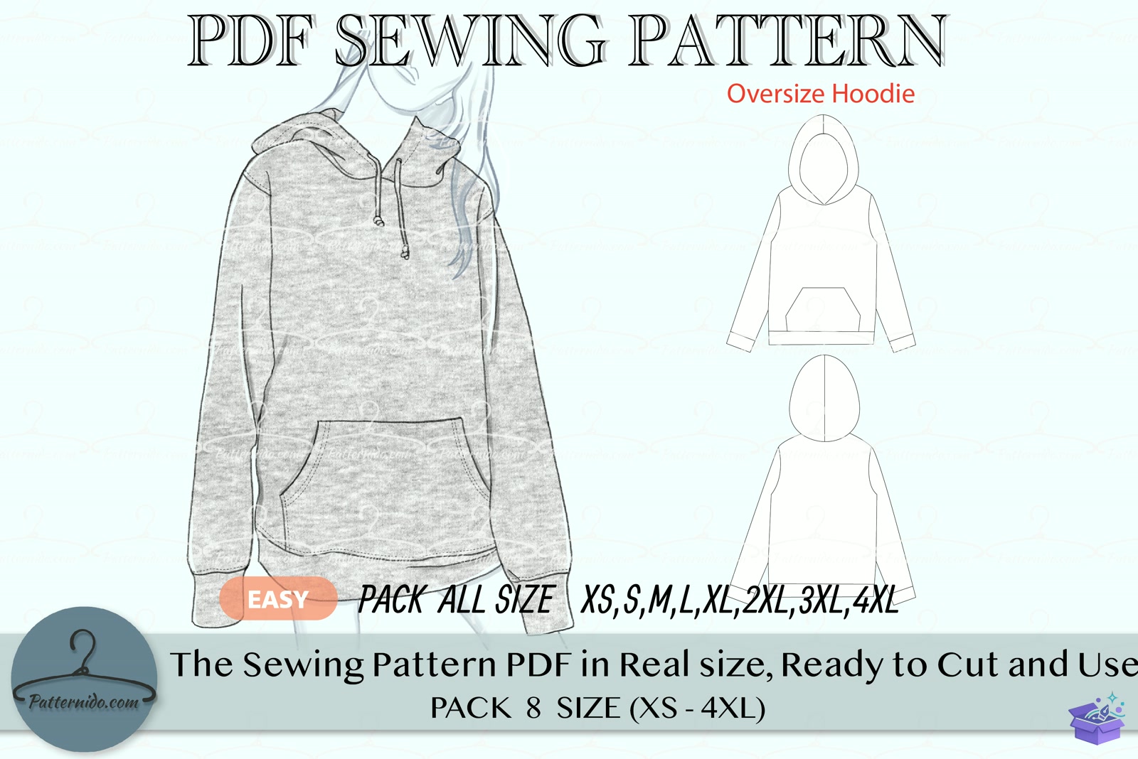 Oversize Hoodie - Tişört Baskı Tasarımı (SVG, DXF, EPS, PNG) - detaylı önizleme 6