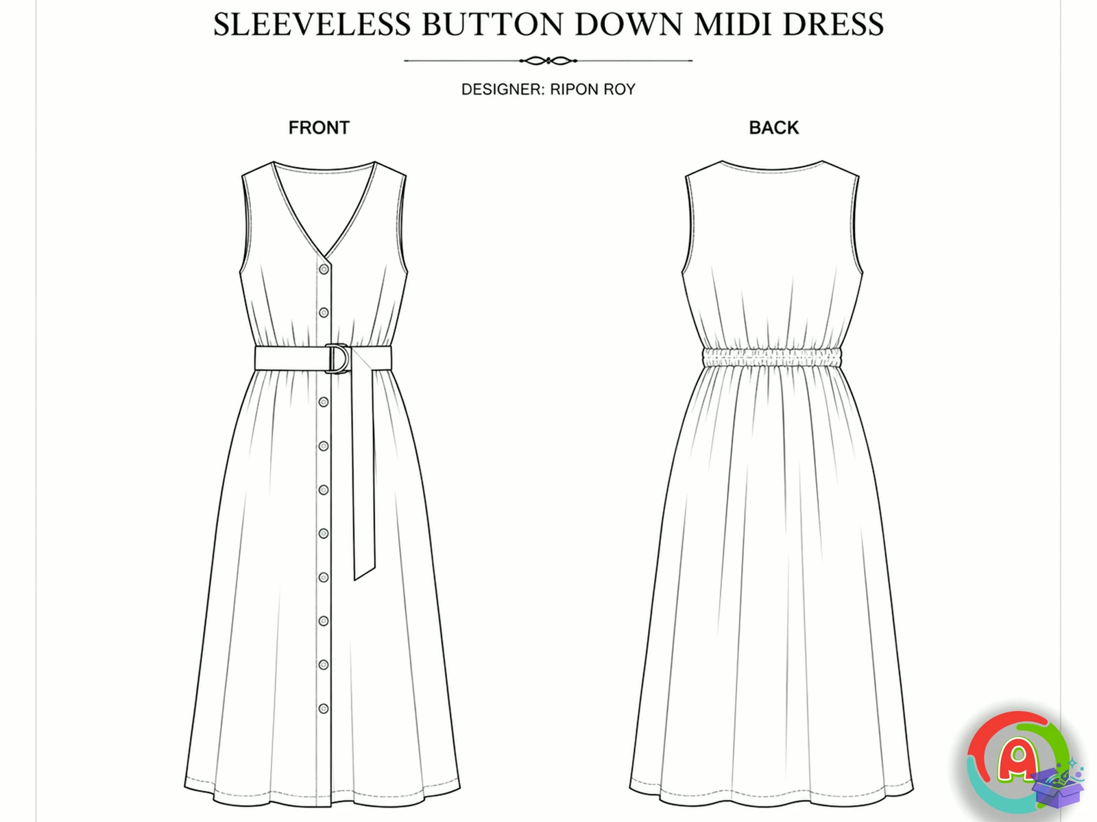 Sleeveless Midi Dress Sewing Desen - El İşi ve Kesim Dosyası (SVG, DXF, EPS, PNG) - detaylı önizleme 2