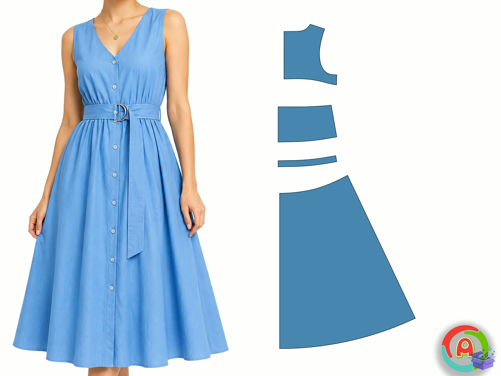 Sleeveless Midi Dress Sewing Desen - El İşi ve Kesim Dosyası (SVG, DXF, EPS, PNG) - detaylı önizleme 3