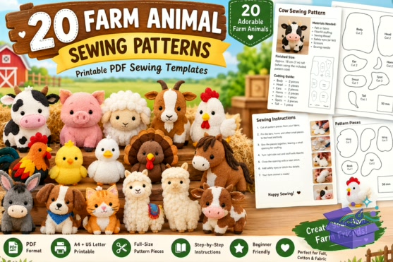 20 Farm Animal Sewing Desen - El İşi ve Kesim Dosyası (SVG, DXF, EPS, PNG) - El İşi & Zanaat İndir (DXF, SVG, EPS)