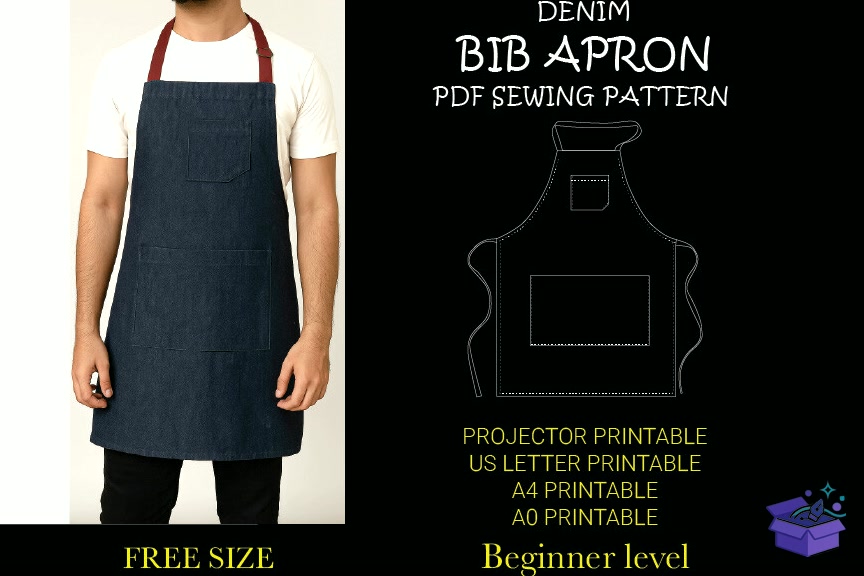 Denim Bib Apron PDF Sewing Desen - El İşi ve Kesim Dosyası (SVG, DXF, EPS, PNG) - detaylı önizleme 4