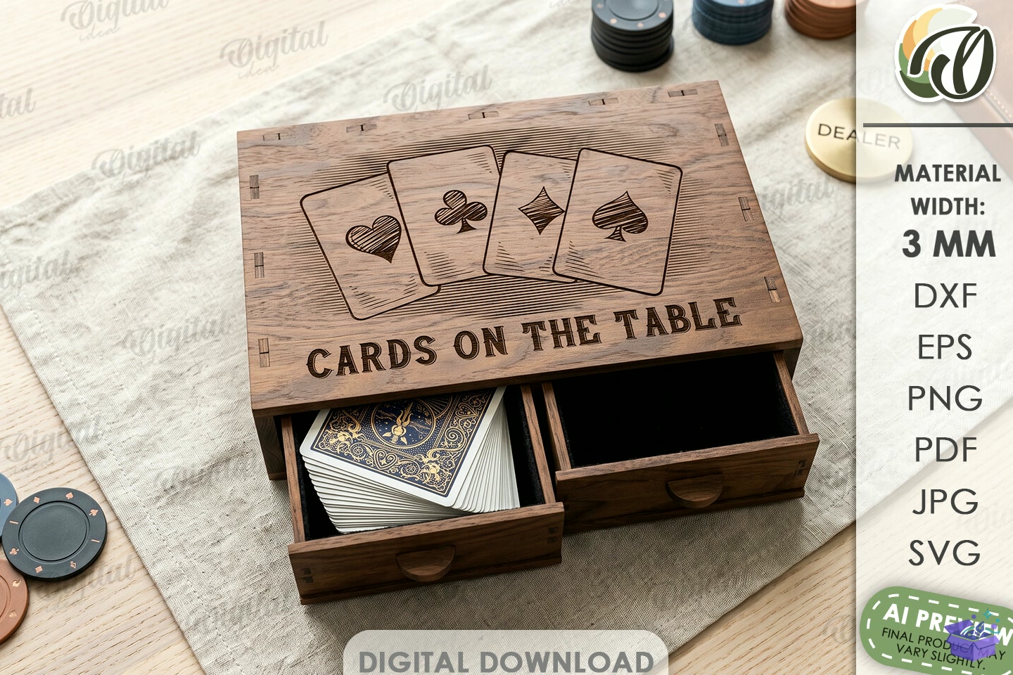 Playing Card Kutu Lazer Kesim - 3D Baskı ve Model Dosyası (STL, OBJ, 3MF) - Lazer Kesim Dosyaları İndir (STL, OBJ, 3MF)