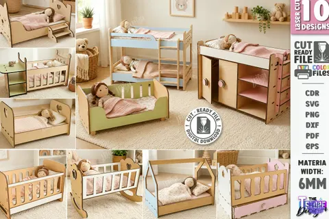 Doll Bed Lazer Kesim Kids Laser - 3D Baskı ve Model Dosyası (STL, OBJ, 3MF) - Lazer Kesim Dosyaları İndir (STL, OBJ, 3MF)
