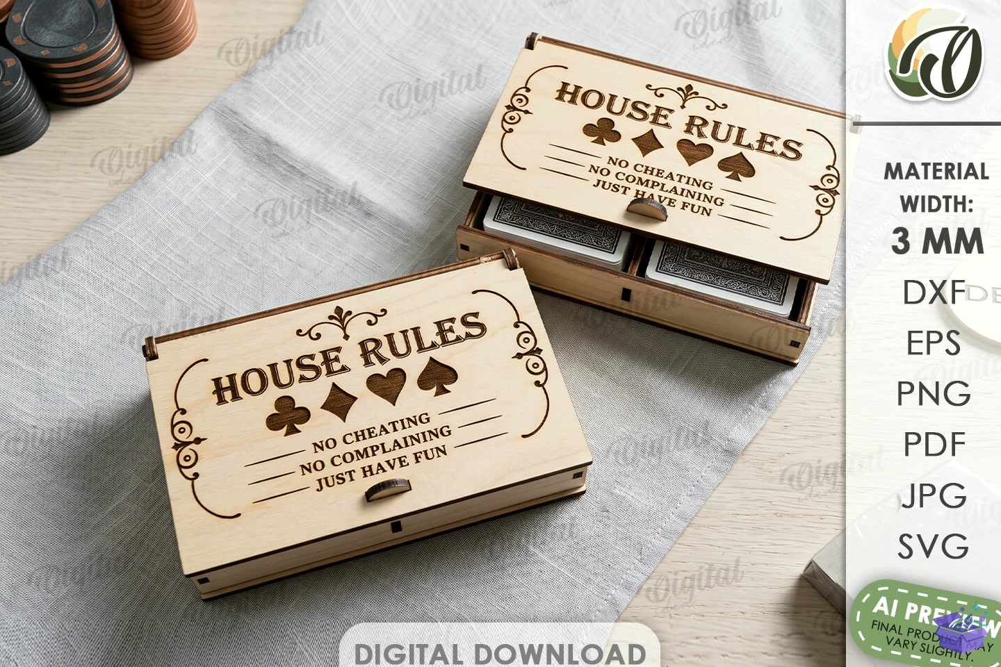 Playing Card Kutu Lazer Kesim - 3D Baskı ve Model Dosyası (STL, OBJ, 3MF) - Lazer Kesim Dosyaları İndir (STL, OBJ, 3MF)