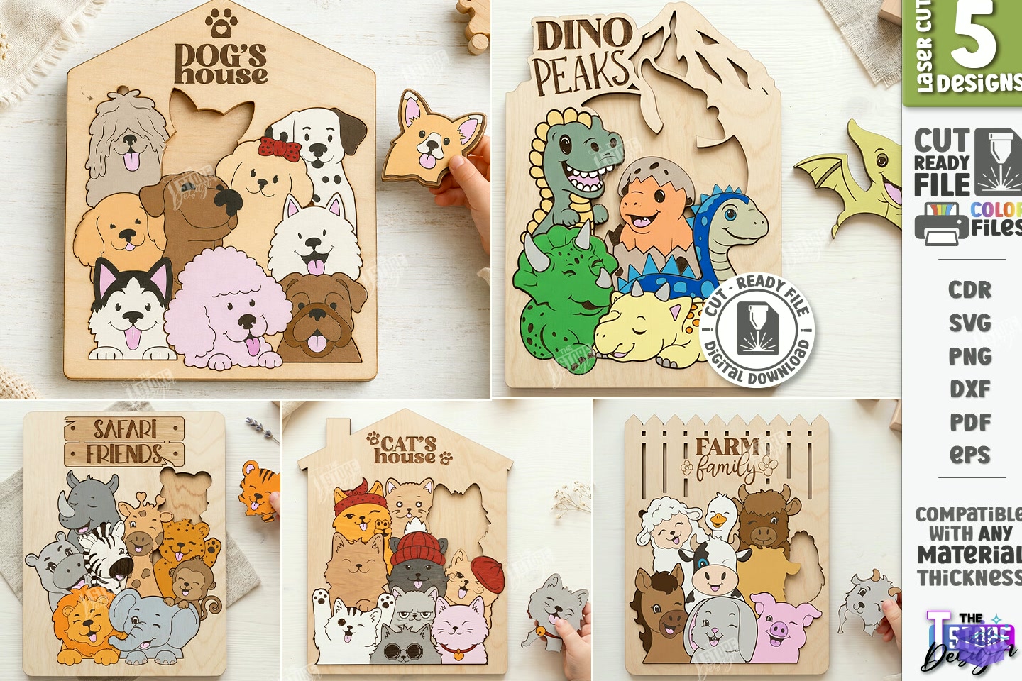 Cute Animals Ahşap Yapboz For Kids Laser - El İşi ve Kesim Dosyası (SVG, DXF, EPS, PNG) - Lazer Kesim Dosyaları İndir (DXF, SVG, CDR)
