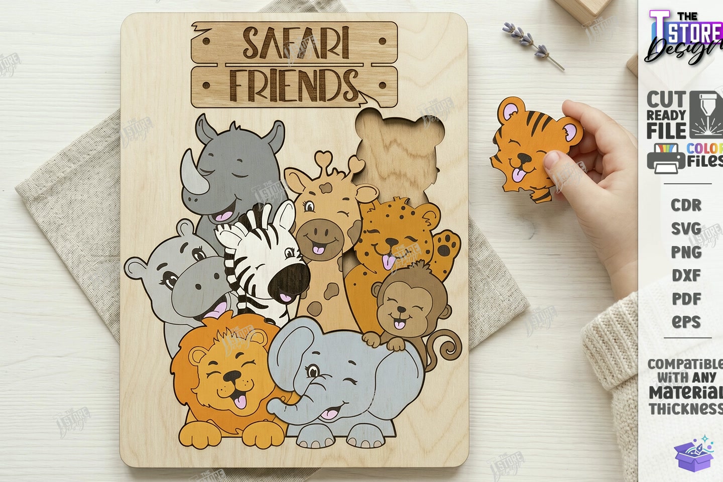 Cute Animals Ahşap Yapboz For Kids Laser - El İşi ve Kesim Dosyası (SVG, DXF, EPS, PNG) - detaylı önizleme 2
