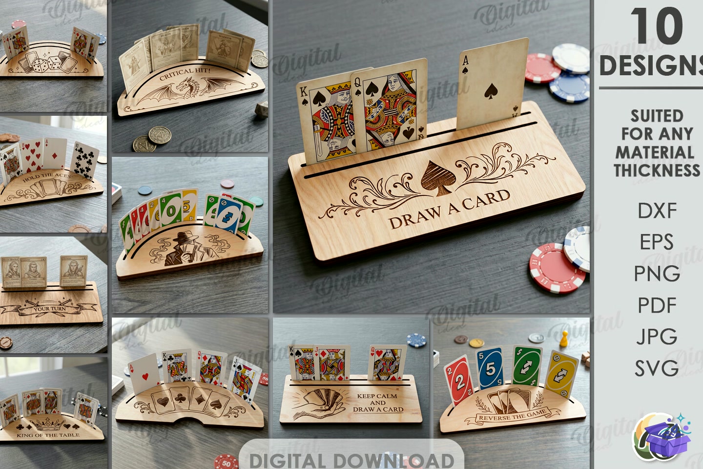 Playing Card Tutucu Lazer Kesim - Lazer Kesim ve Çizim Dosyası (SVG, DXF, EPS, PNG) - Lazer Kesim Dosyaları İndir (DXF, SVG, EPS)