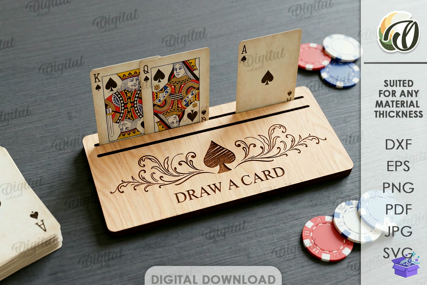 Playing Card Tutucu Lazer Kesim - Lazer Kesim ve Çizim Dosyası (SVG, DXF, EPS, PNG) - detaylı önizleme 4
