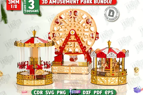 3D Lunapark - Lazer Kesim ve Çizim Dosyası (SVG, DXF, EPS, CDR, PDF, PNG) - Lazer Kesim Dosyaları İndir (OBJ, 3MF, DXF)