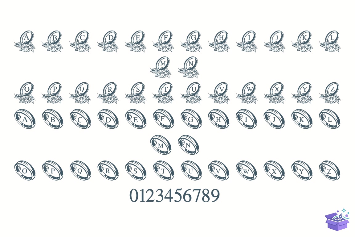 Düğün Nişan Ring Rose Doodle Yazı Tipi - Yazı Tipi & Font Paketi (SVG, DXF, EPS, PNG) - detaylı önizleme 2