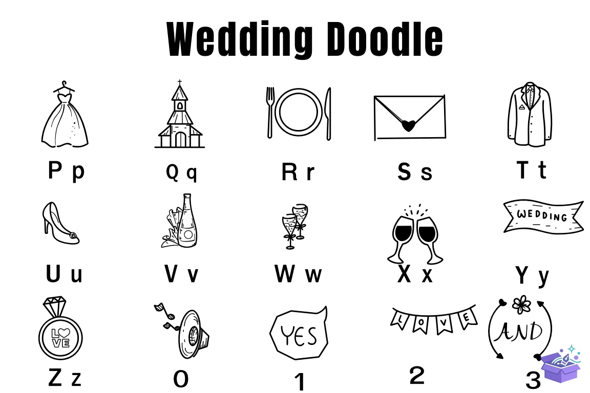 Düğün Nişan Doodle Yazı Tipi - DTF & Süblimasyon Baskı Tasarımı (SVG, DXF, EPS, PNG) - detaylı önizleme 3