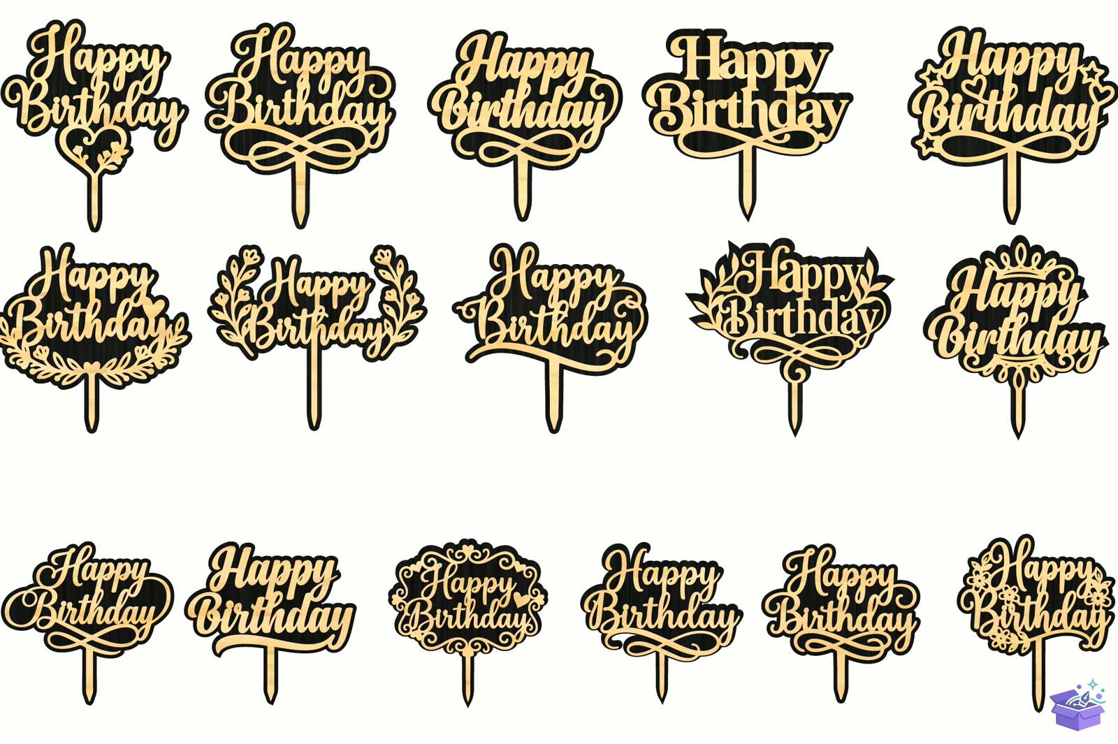 Happy Doğum Günü Cake Topper Lazer Kesim - Yazı Tipi & Font Paketi (SVG, DXF, EPS, PNG) - detaylı önizleme 3
