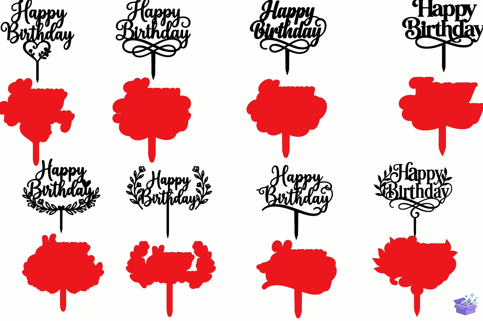 Happy Doğum Günü Cake Topper Lazer Kesim - Yazı Tipi & Font Paketi (SVG, DXF, EPS, PNG) - detaylı önizleme 4