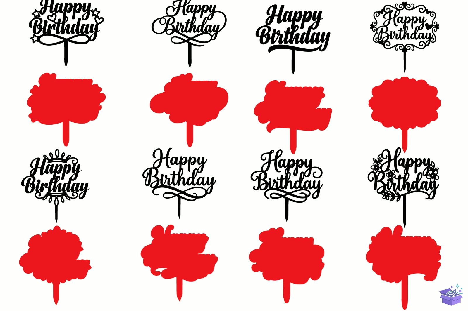 Happy Doğum Günü Cake Topper Lazer Kesim - Yazı Tipi & Font Paketi (SVG, DXF, EPS, PNG) - detaylı önizleme 5