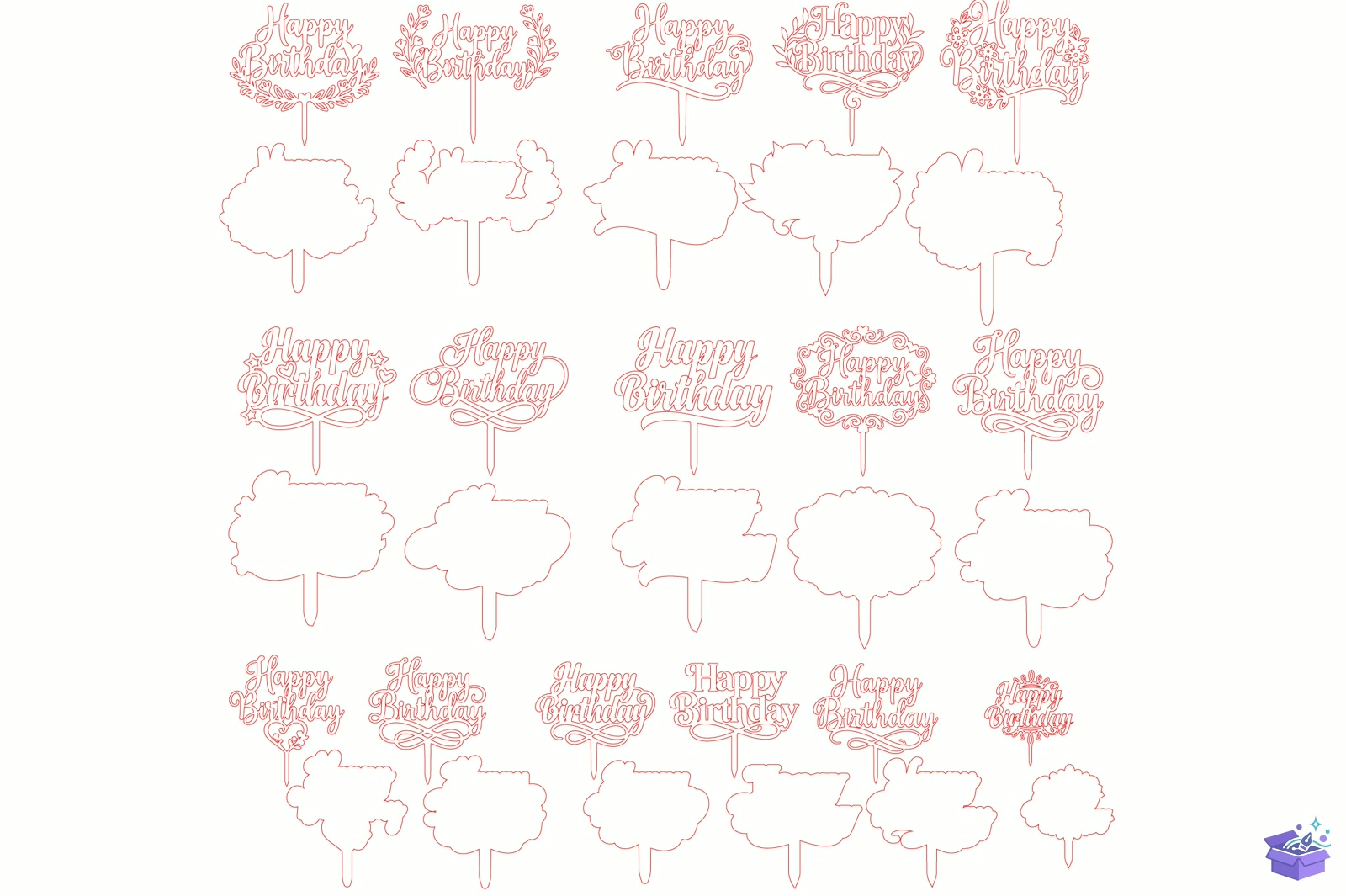 Happy Doğum Günü Cake Topper Lazer Kesim - Yazı Tipi & Font Paketi (SVG, DXF, EPS, PNG) - detaylı önizleme 6