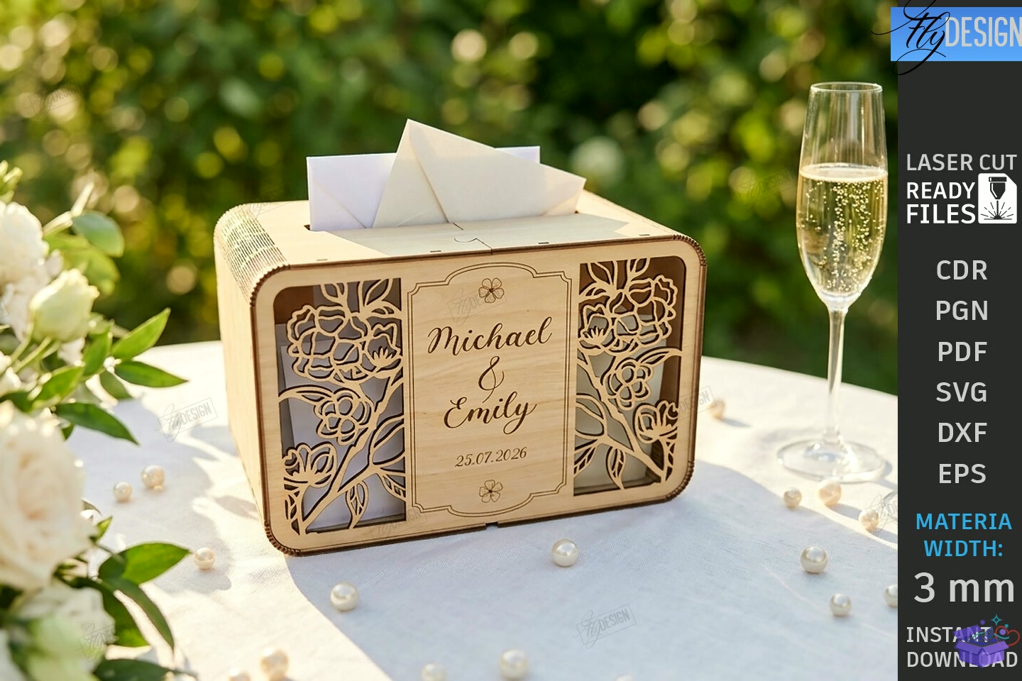 Düğün Nişan Card Kutu Lazer Kesim CNC - El İşi ve Kesim Dosyası (SVG, DXF, EPS, PNG) - detaylı önizleme 3