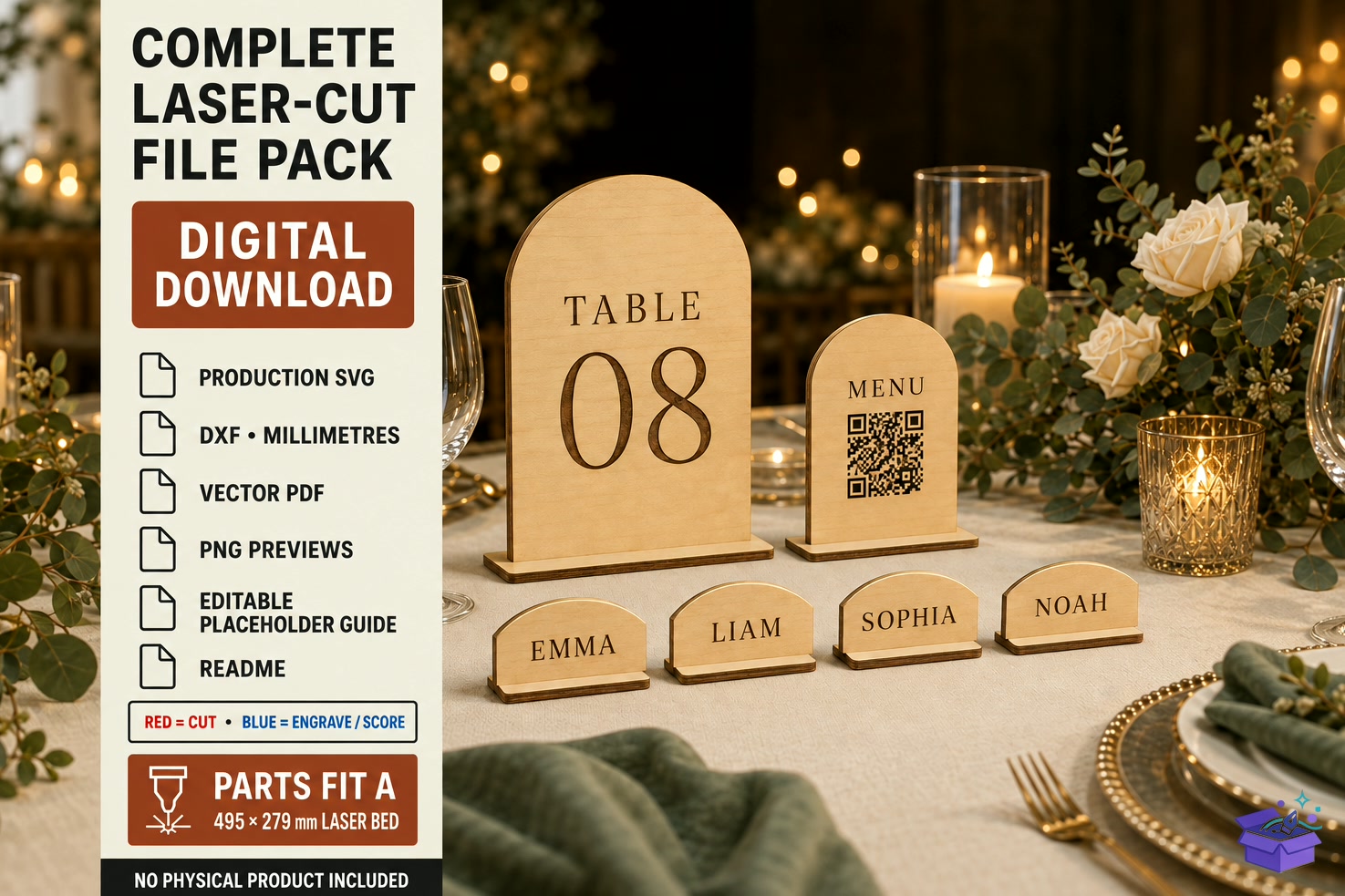 Düğün Nişan Table Number SVG - Lazer Kesim ve Çizim Dosyası (SVG, DXF, EPS, PNG) - Lazer Kesim Dosyaları İndir (DXF, SVG, EPS)
