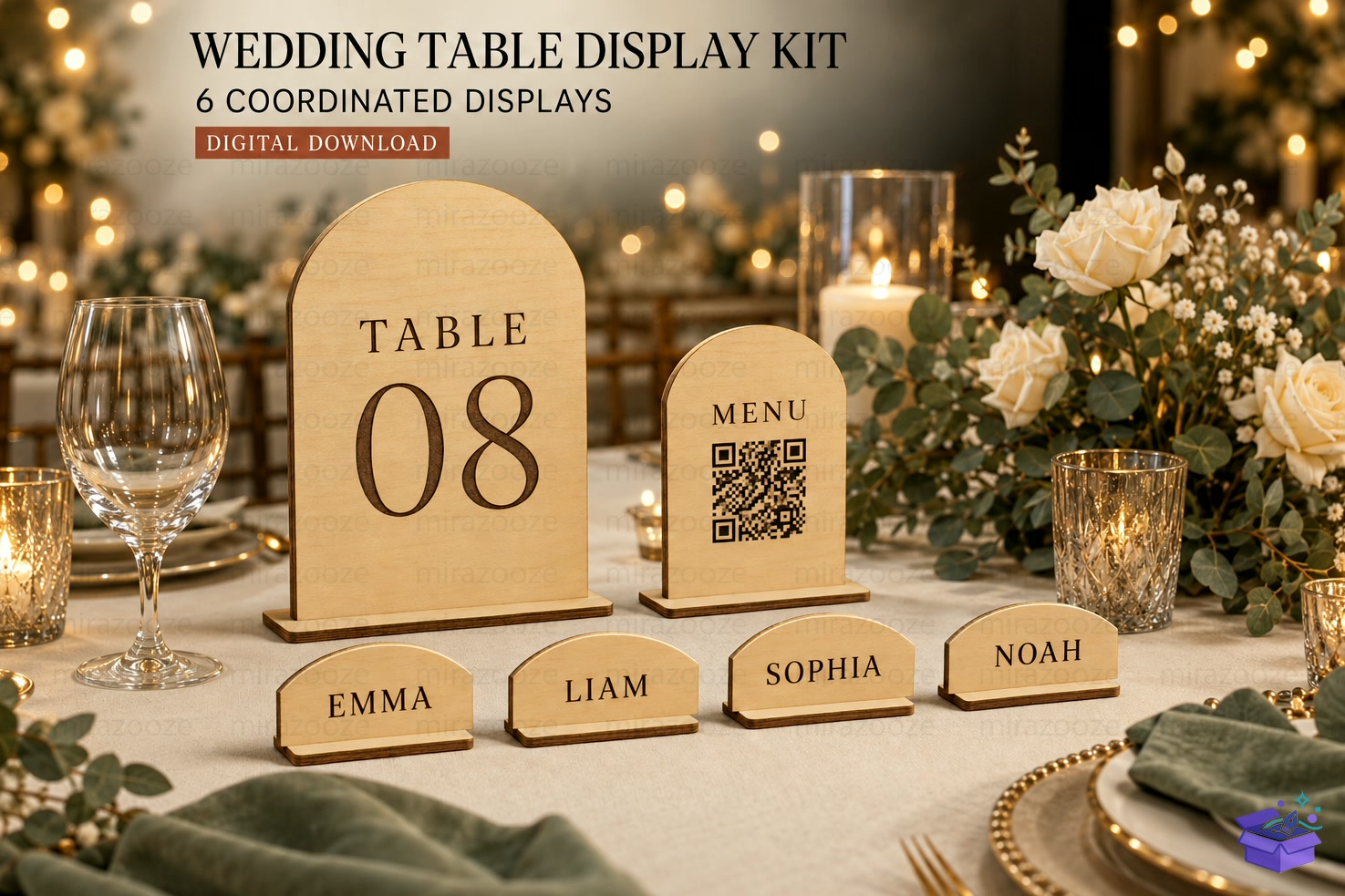 Düğün Nişan Table Number SVG - Lazer Kesim ve Çizim Dosyası (SVG, DXF, EPS, PNG) - detaylı önizleme 2