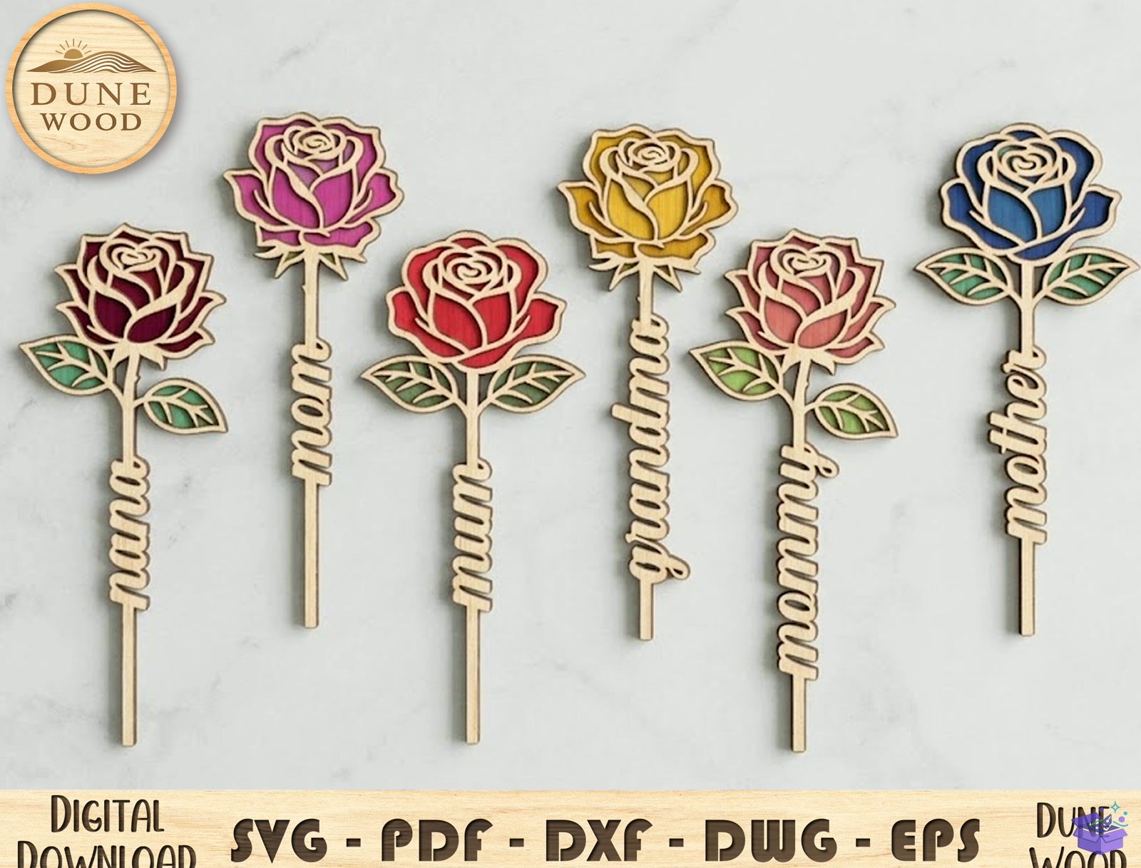 Rose Mom Çiçek Laser - El İşi ve Kesim Dosyası (SVG, DXF, EPS, PNG) - Lazer Kesim Dosyaları İndir (DXF, SVG, AI)
