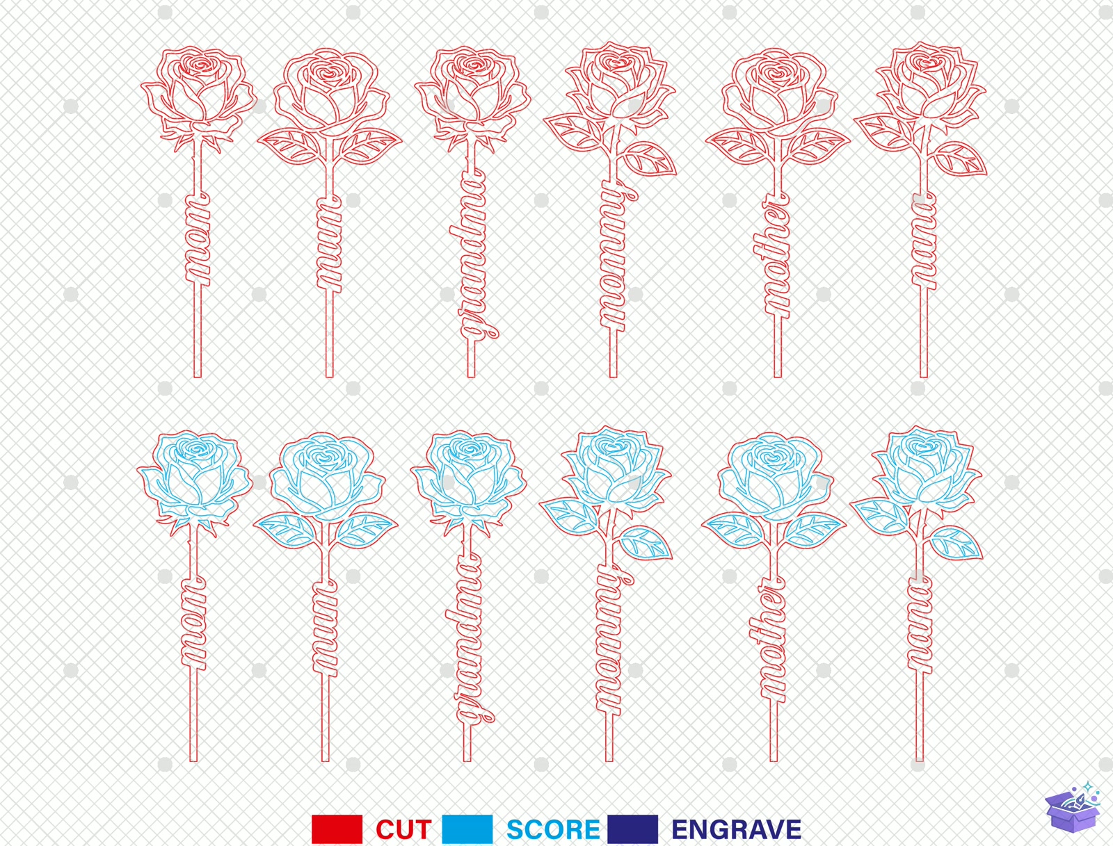 Rose Mom Çiçek Laser - El İşi ve Kesim Dosyası (SVG, DXF, EPS, PNG) - detaylı önizleme 4