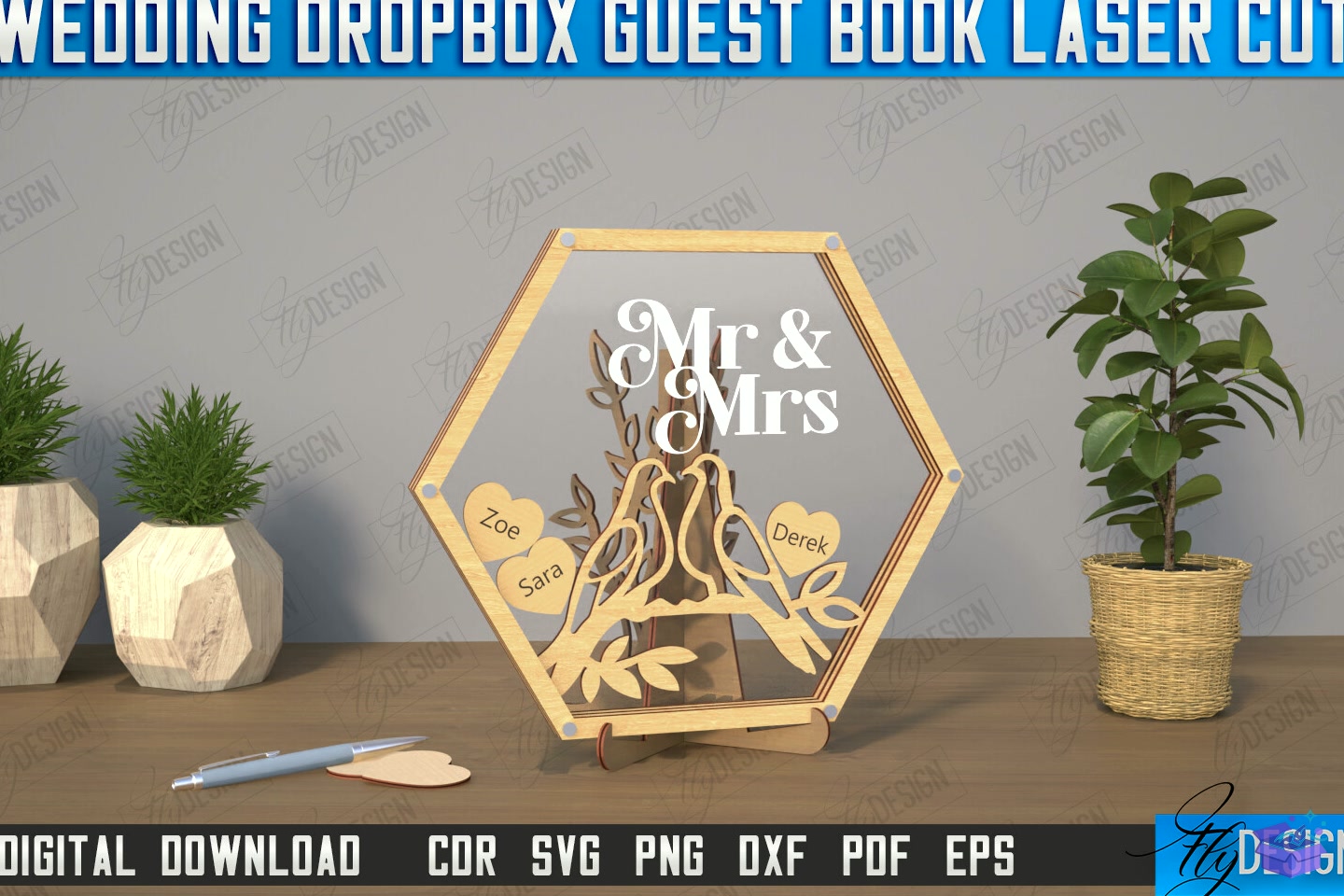 Düğün Nişan Drop Kutu Guestbook CNC - 3D Baskı ve Model Dosyası (STL, OBJ, 3MF) - detaylı önizleme 2
