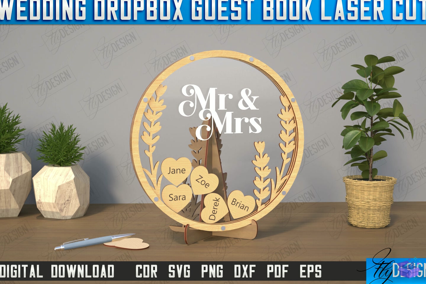 Düğün Nişan Drop Kutu Guestbook CNC - 3D Baskı ve Model Dosyası (STL, OBJ, 3MF) - detaylı önizleme 3