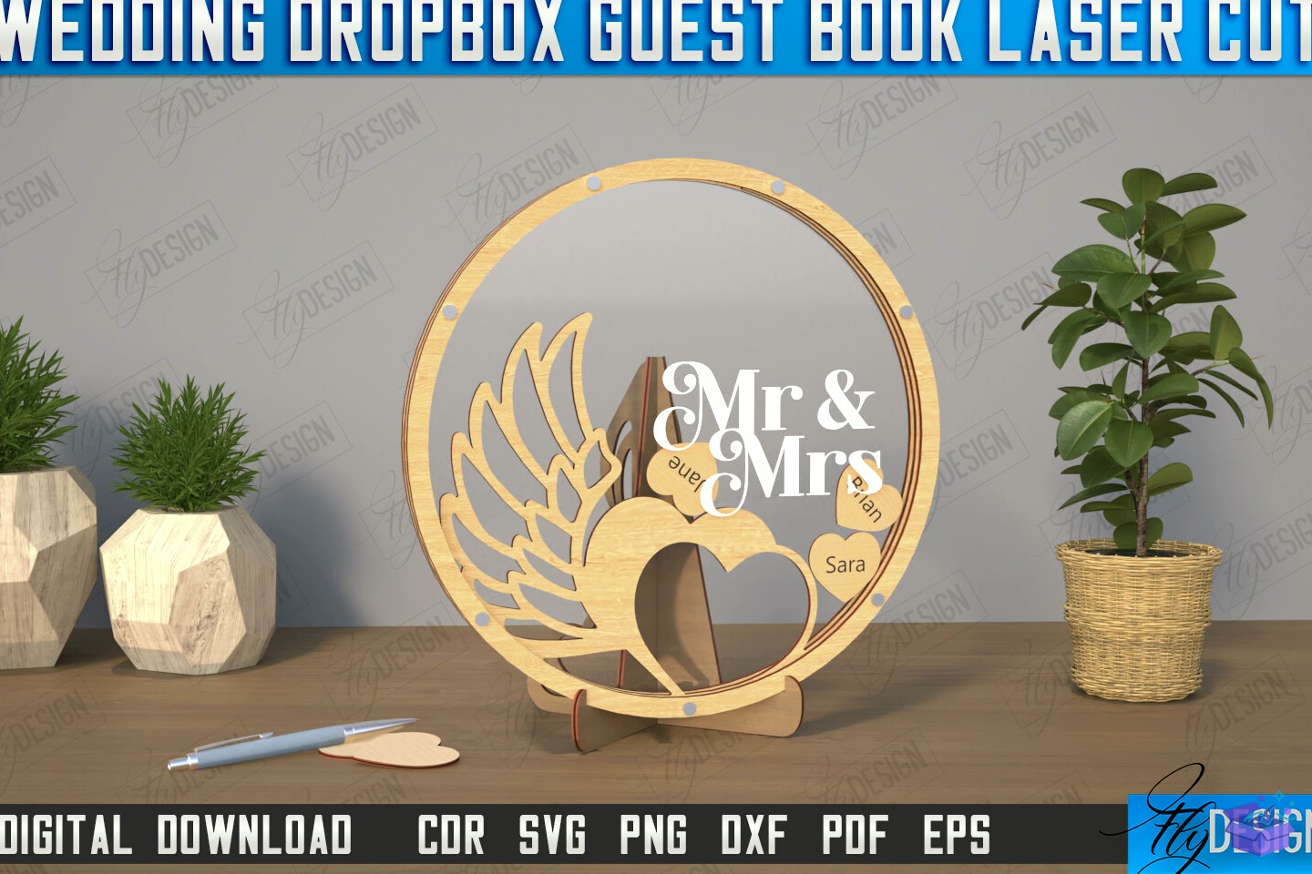 Düğün Nişan Drop Kutu Guestbook CNC - 3D Baskı ve Model Dosyası (STL, OBJ, 3MF) - detaylı önizleme 4