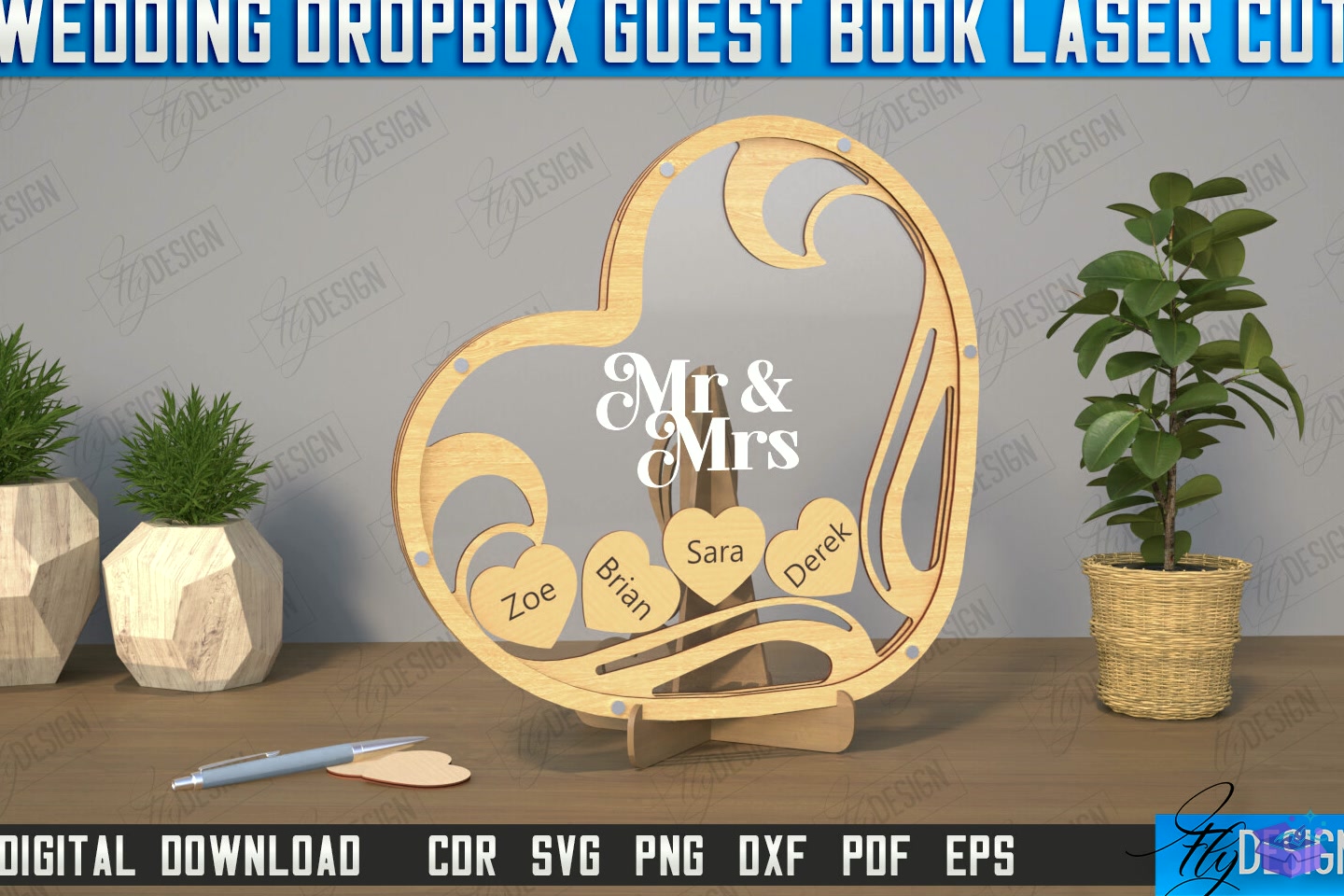 Düğün Nişan Drop Kutu Guestbook CNC - 3D Baskı ve Model Dosyası (STL, OBJ, 3MF) - detaylı önizleme 5